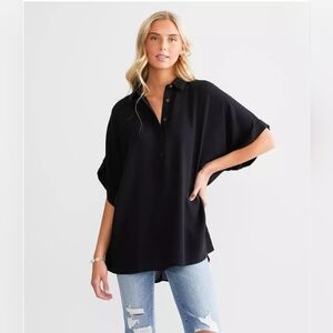 HYFVE Black Button-Up Oversized Dolmam Henley-Size Small *NWT*